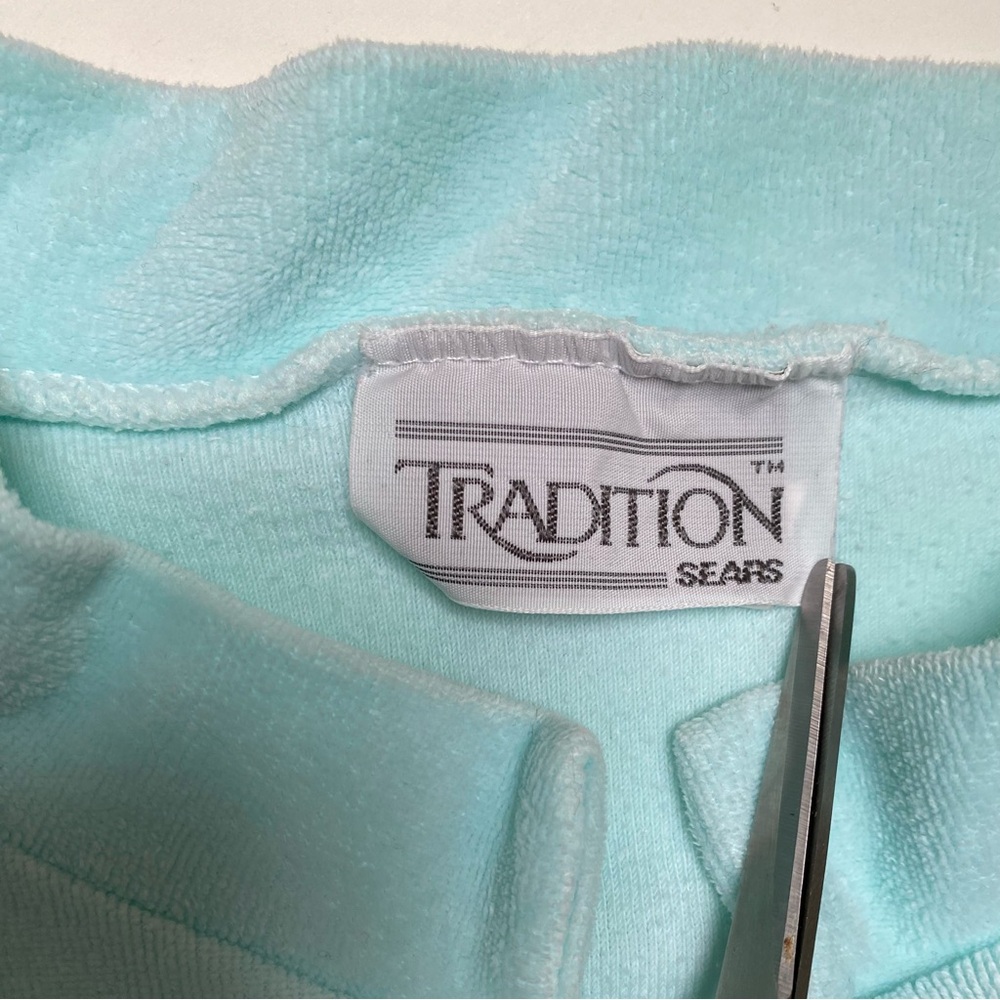 Vintage 80s Velour Jumpsuit Pastel Robins Egg Blue Retro Romper Dolman Sleeve - Picture 8 of 11